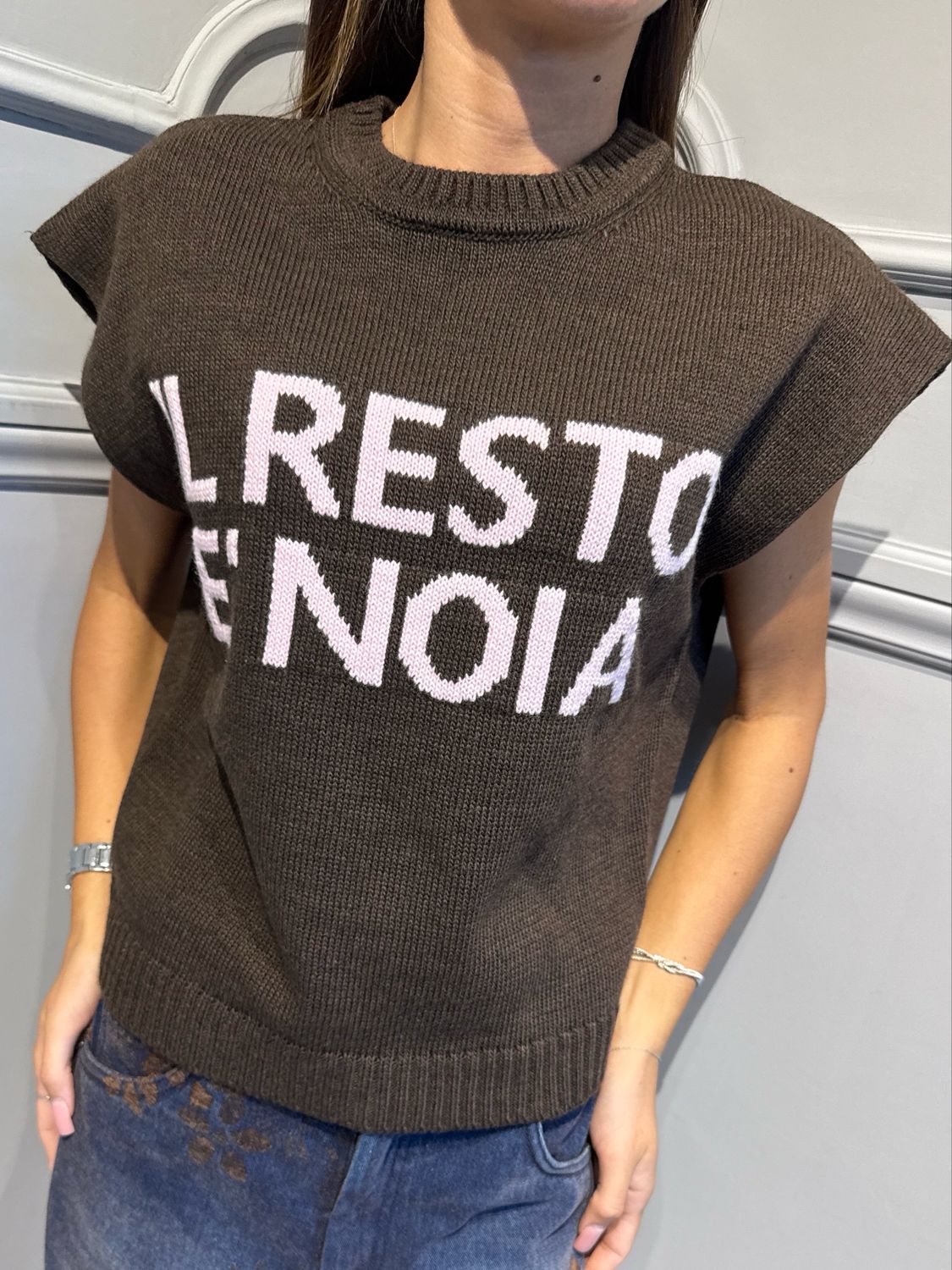 TENSIONE IN - gilet in maglia il resto è noia W6HMT12A400 Moro/rosa