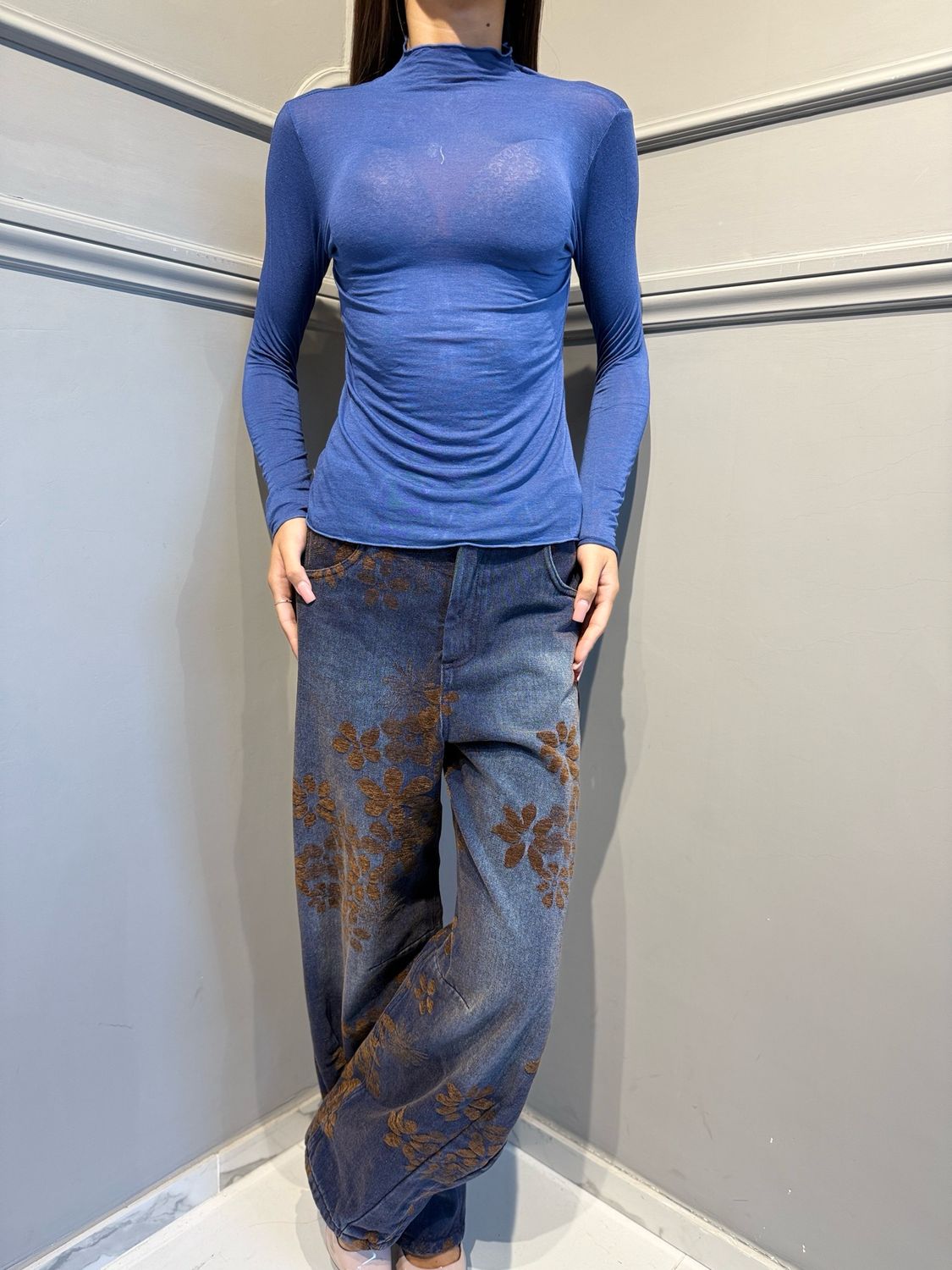 HAVE ONE - maglia collo cratere in misto cashmere MJS-R120 blu elettrico