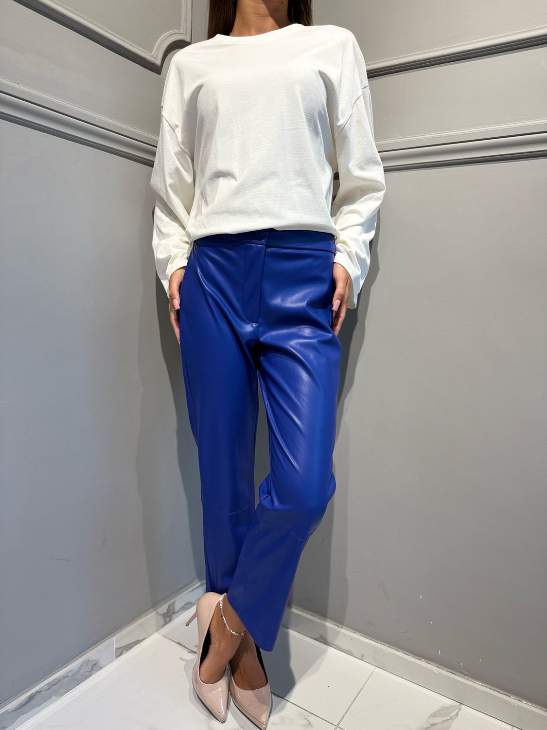 MOTEL - pantalone in ecopelle W26P072 blu elettrico