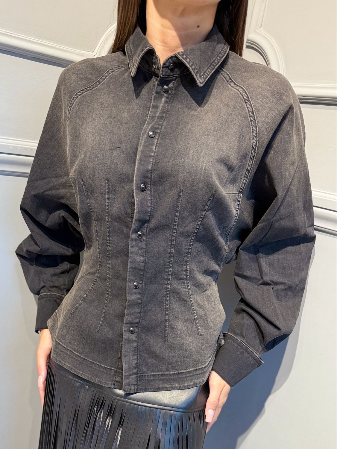 VICOLO - camicia jeans elasticizzata avvitata DAC5050 denim nero
