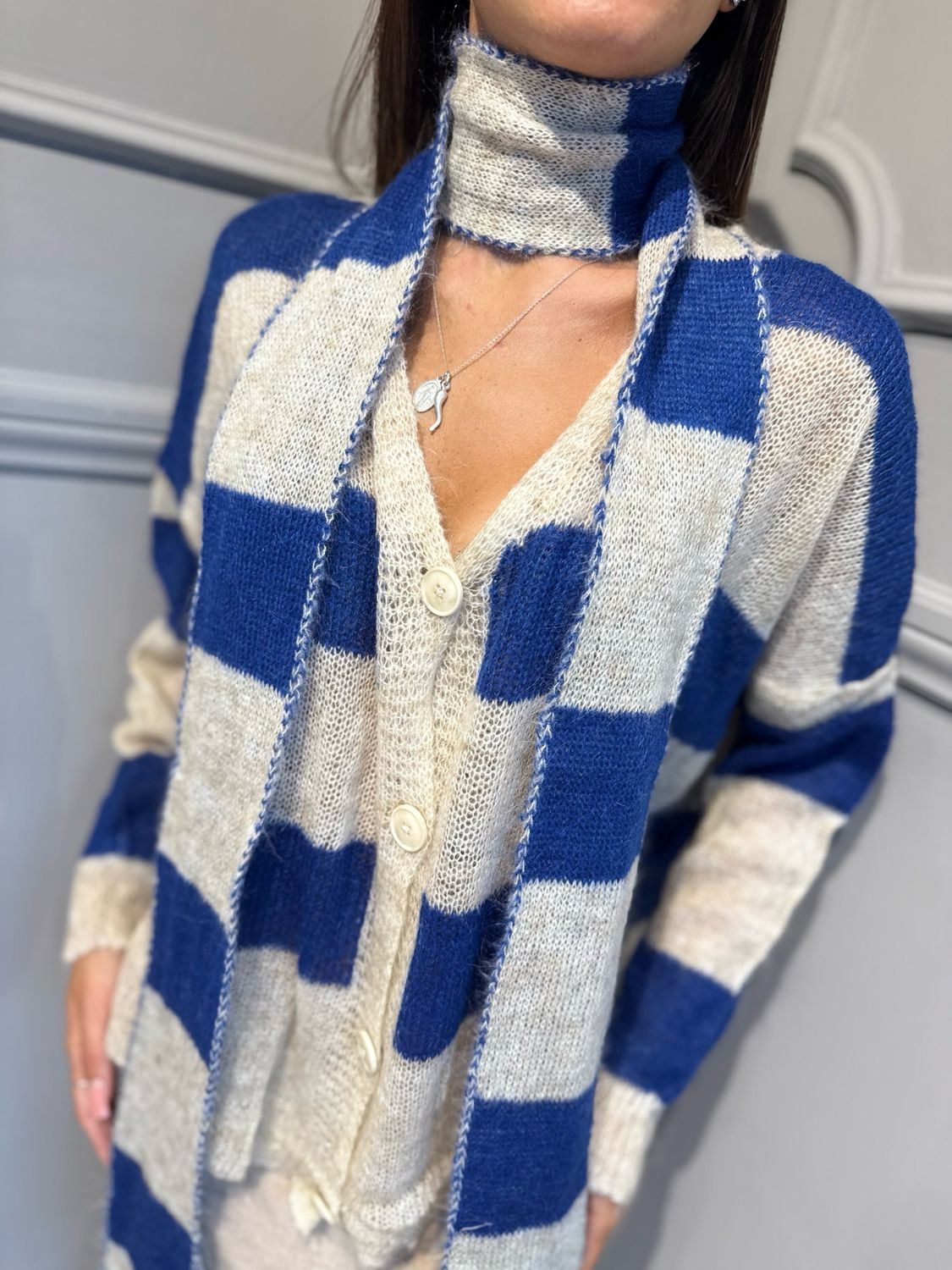 HAVE ONE - cardigan con sciarpa MMA-R142 bluette