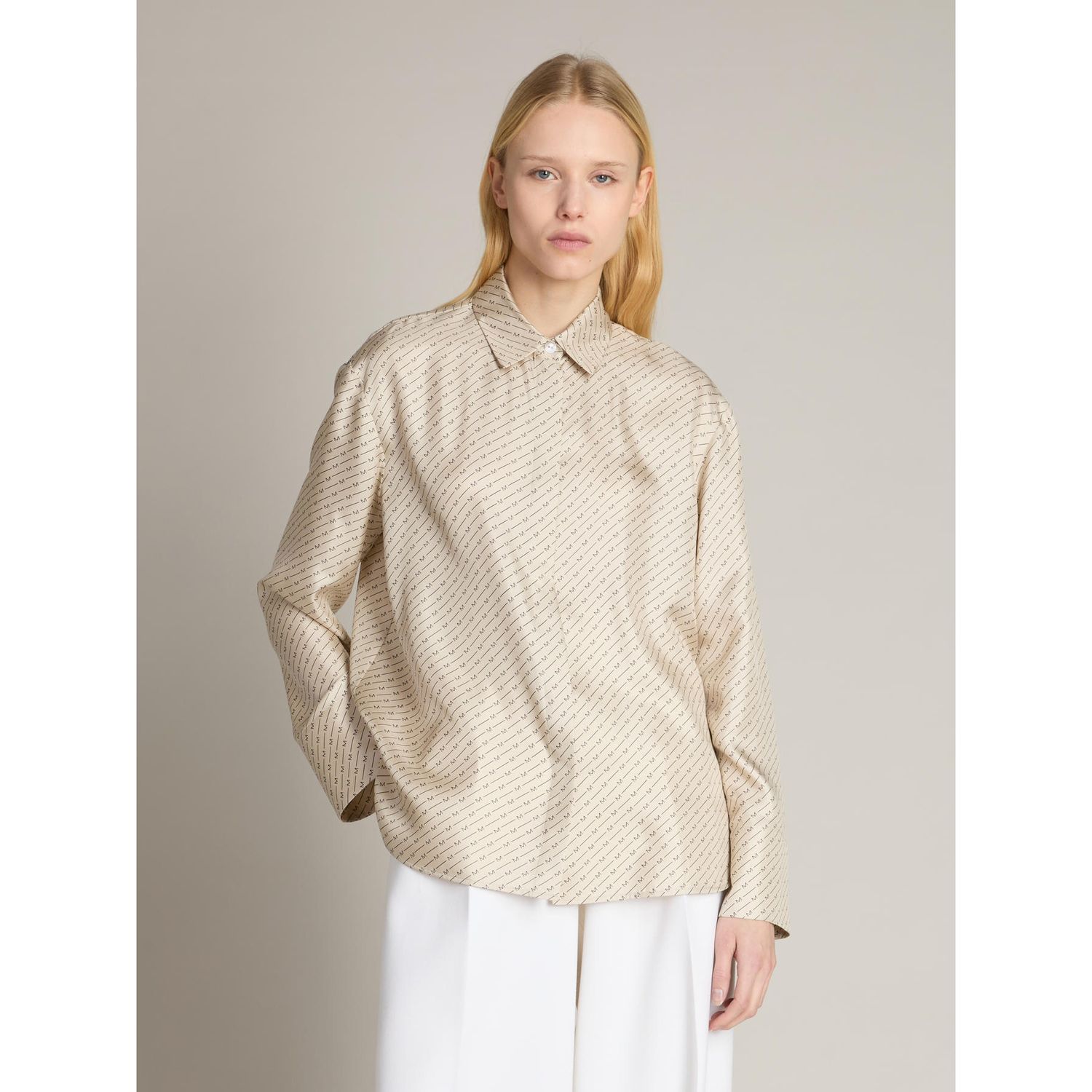 MM Max Mara - Camicia twill pura seta St.logo MMLFAREA - Greige/Nero