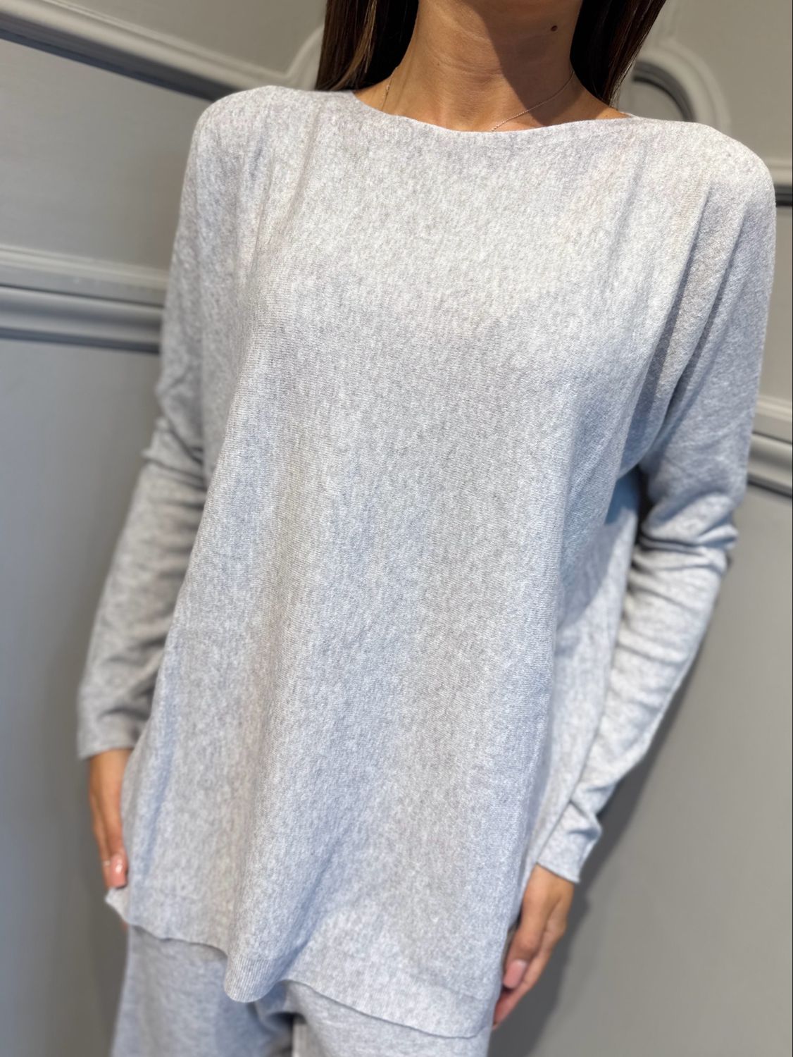 HAVE ONE - completo in maglia over scollo barca HMG-R007 grigio chiaro