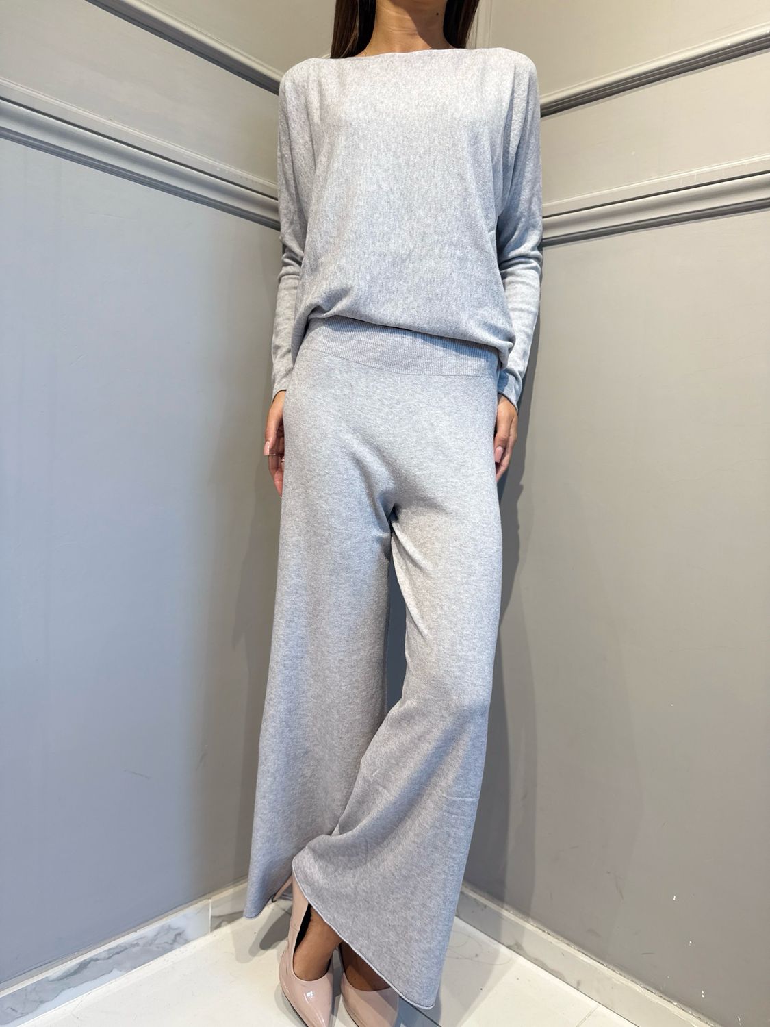 HAVE ONE - completo in maglia over scollo barca HMG-R007 grigio chiaro