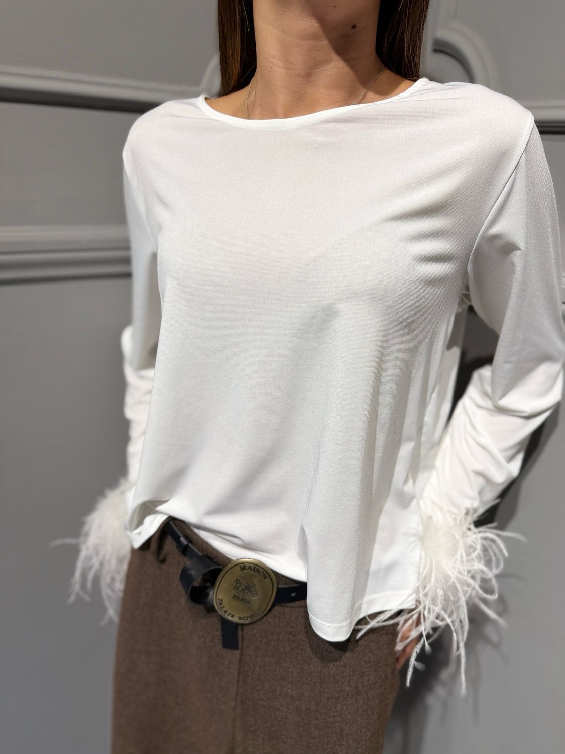 VICOLO - blusa con piume TAC1446 bianco