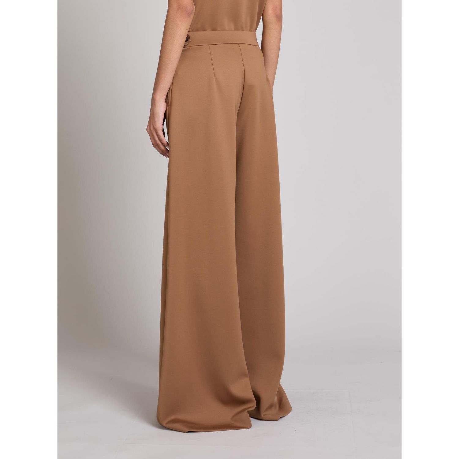 MM Max Mara - Pantalone in Jersey lungo a vita alta con gamba ampia MMLMIRTO - Noce