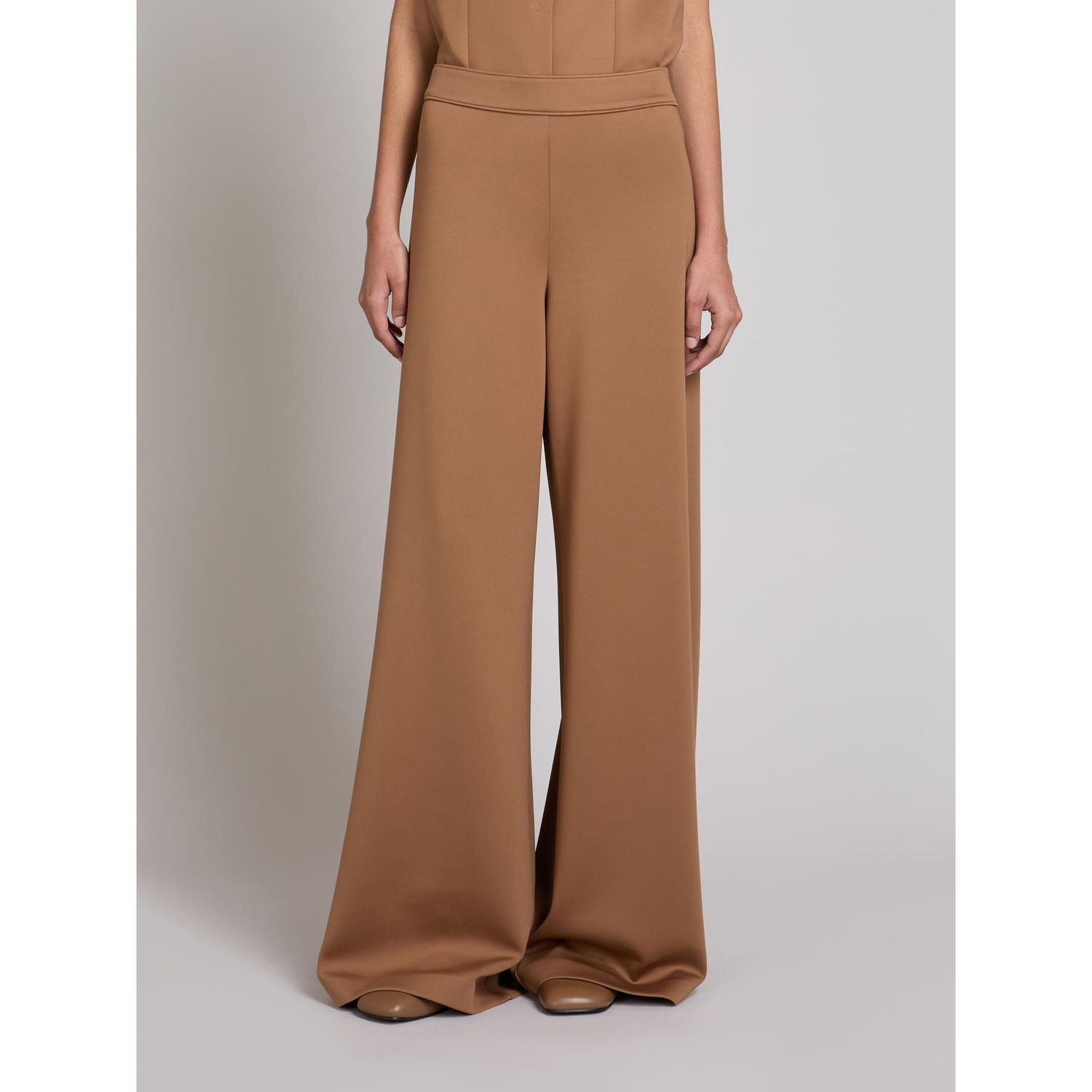 MM Max Mara - Pantalone in Jersey lungo a vita alta con gamba ampia MMLMIRTO - Noce