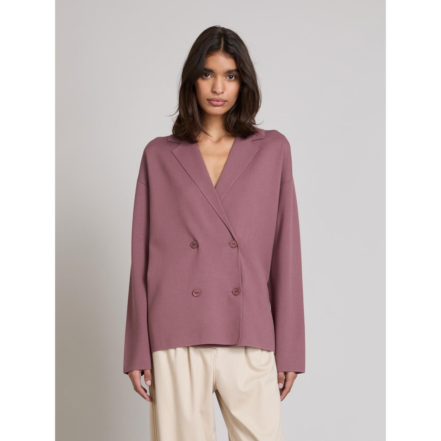 MM Max Mara - Giacca doppiopetto in maglia, interamente lavorata a punto stoffa MMLONCIA - Mauve