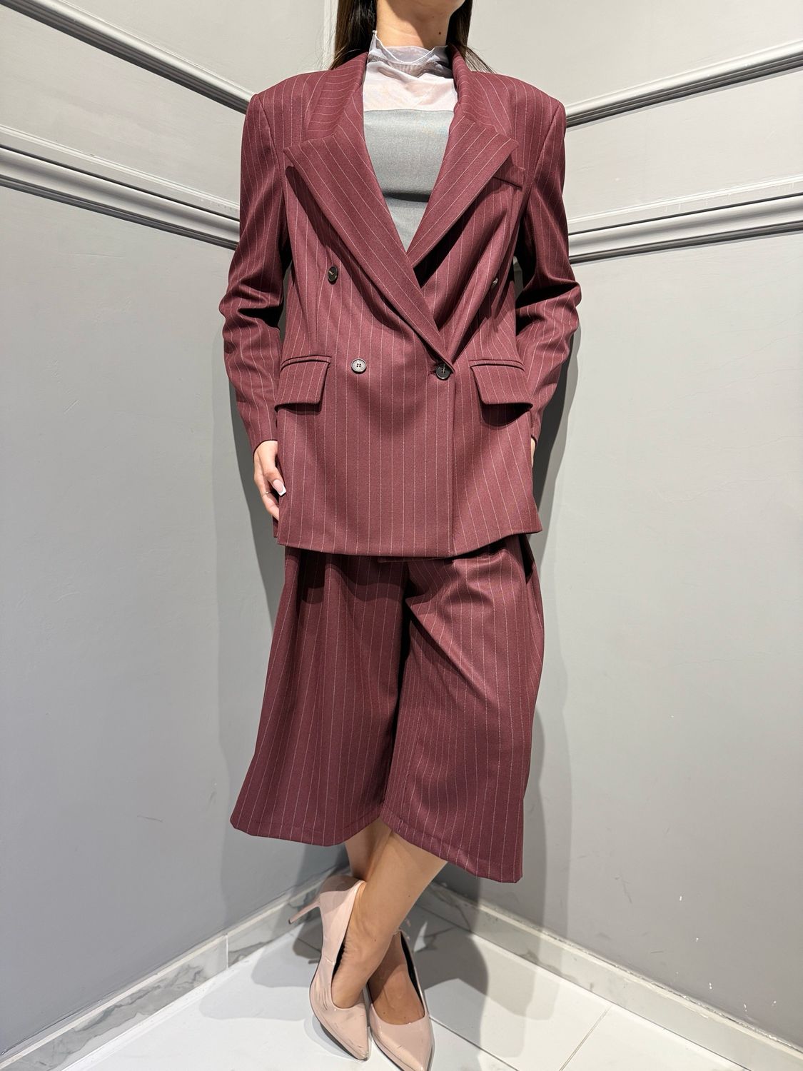 TENSIONE IN - giacca doppiopetto gessata 27B6521 bordeaux