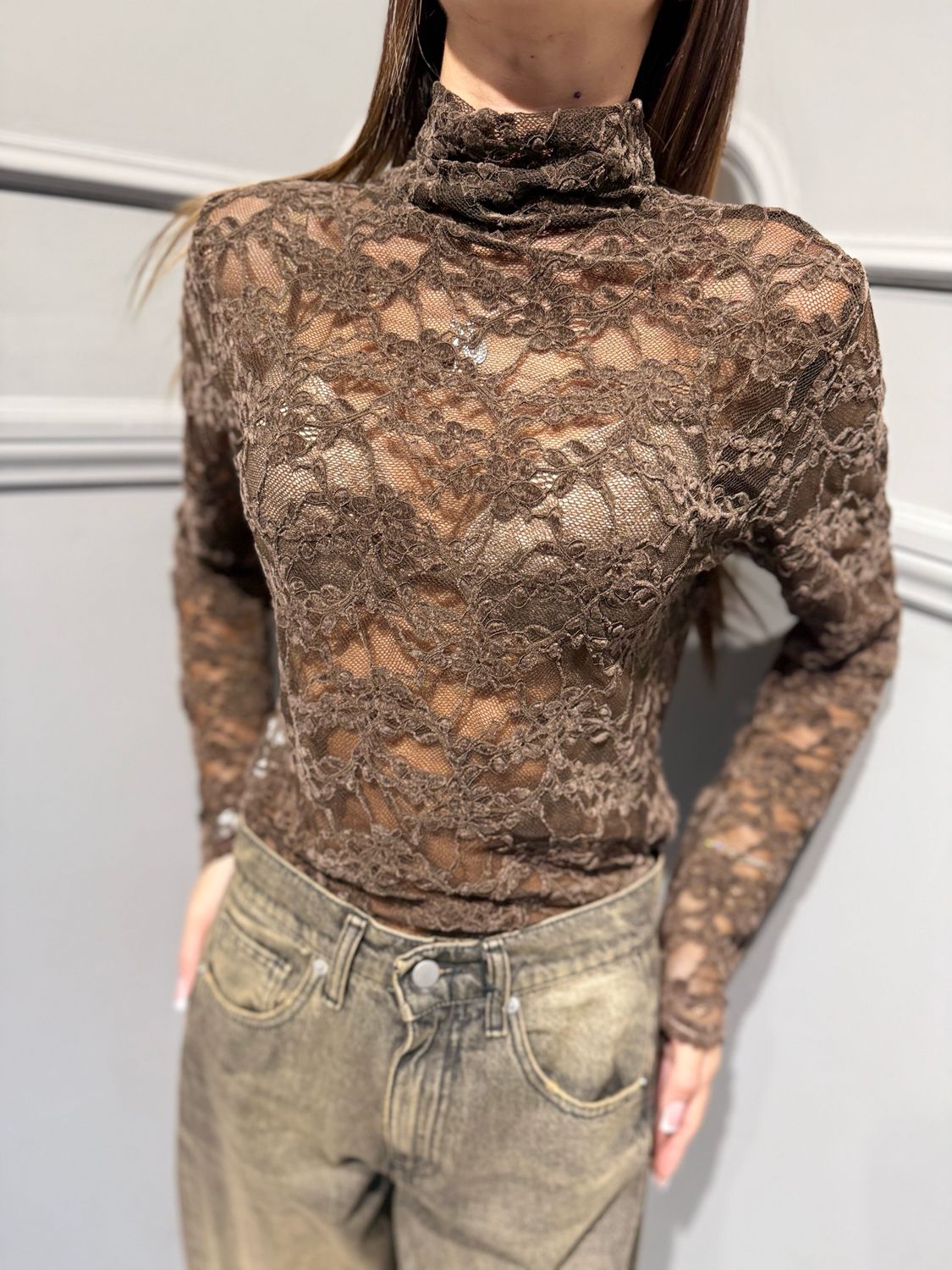 HAVE ONE - blusa in pizzo MXT-R191 Moro