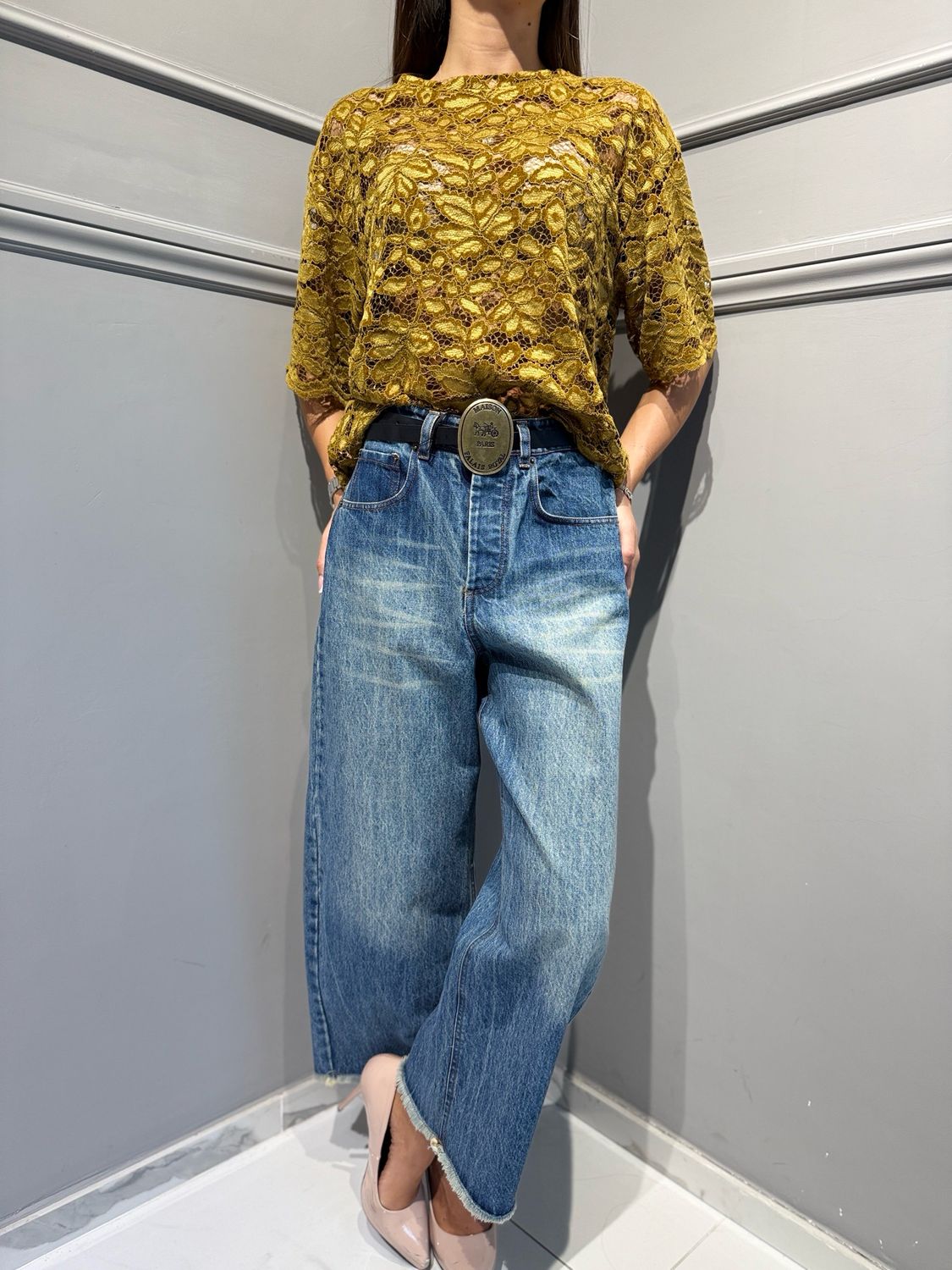 HAVE ONE - blusa in pizzo over TVS-R010 olio
