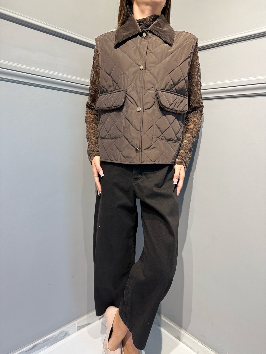 TENSIONE IN - gilet trapuntato 27B6241 Moro
