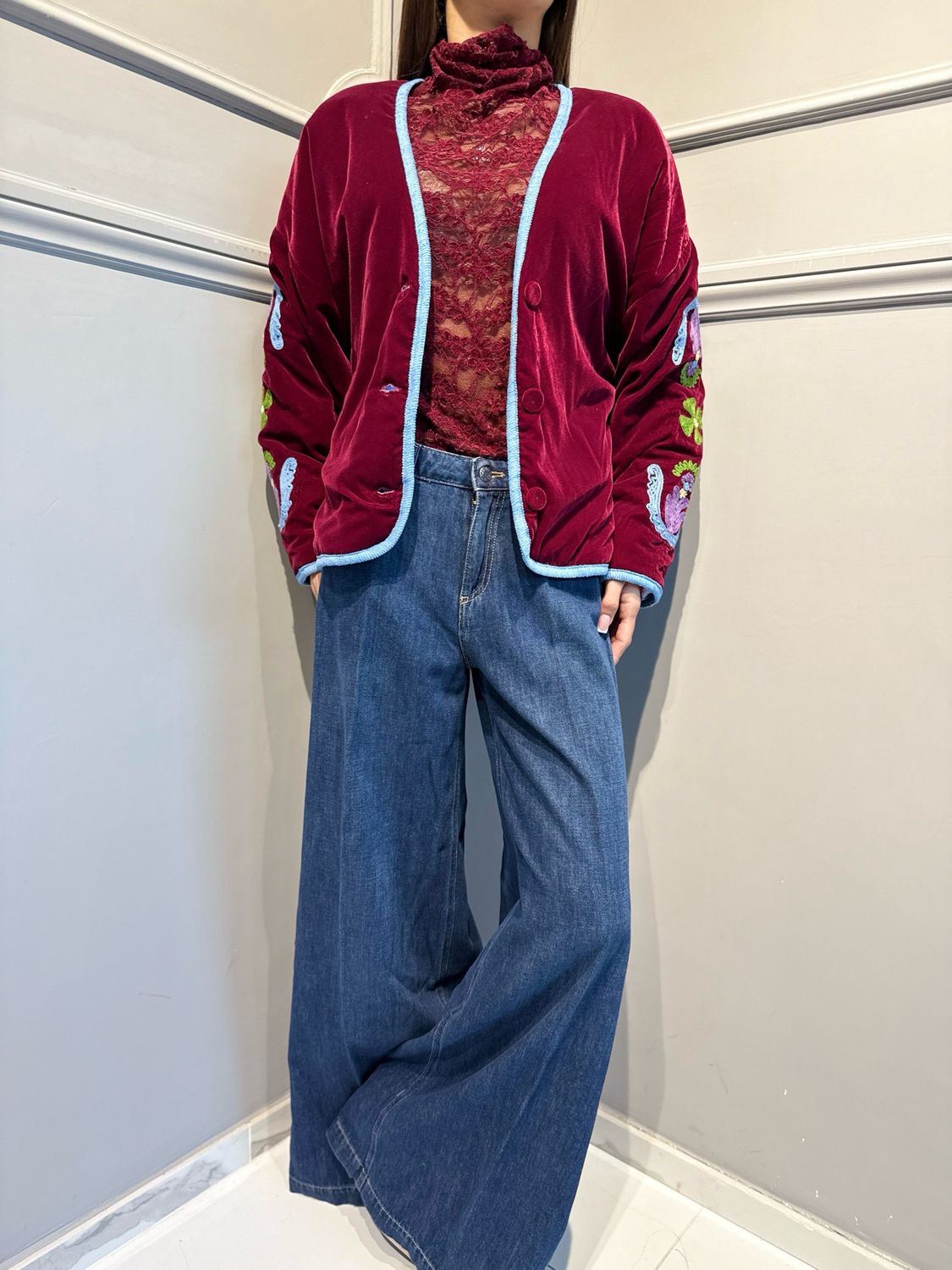 TENSIONE IN - giacchina ricamata 40243 bordeaux
