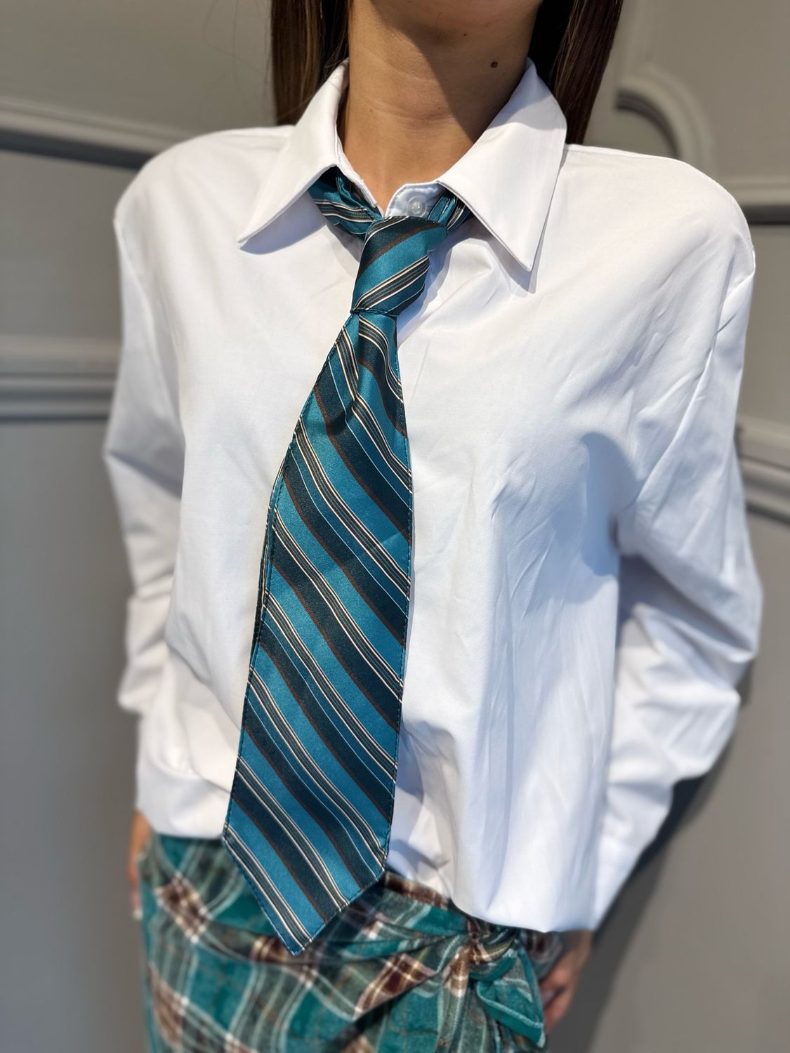 HAVE ONE - camicia over con cravatta CVS-R100 verde/moro