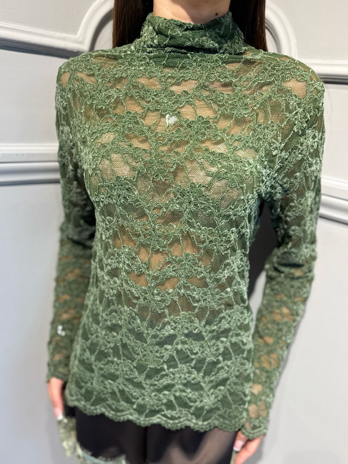 HAVE ONE - maglia in pizzo dolcevita verde MXT-R191
