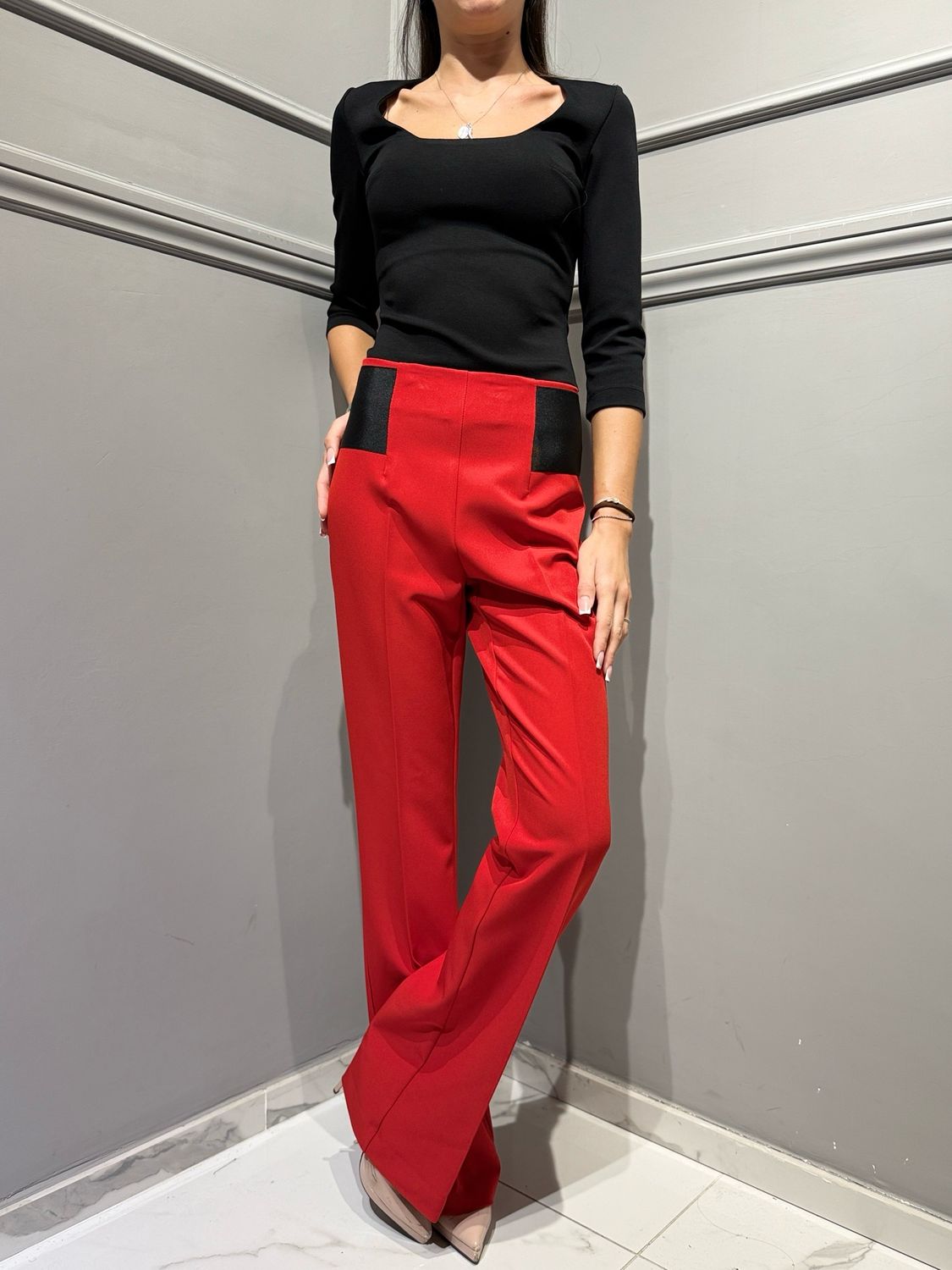 VICOLO - pantalone elasticizzato TAC1595 rosso/nero