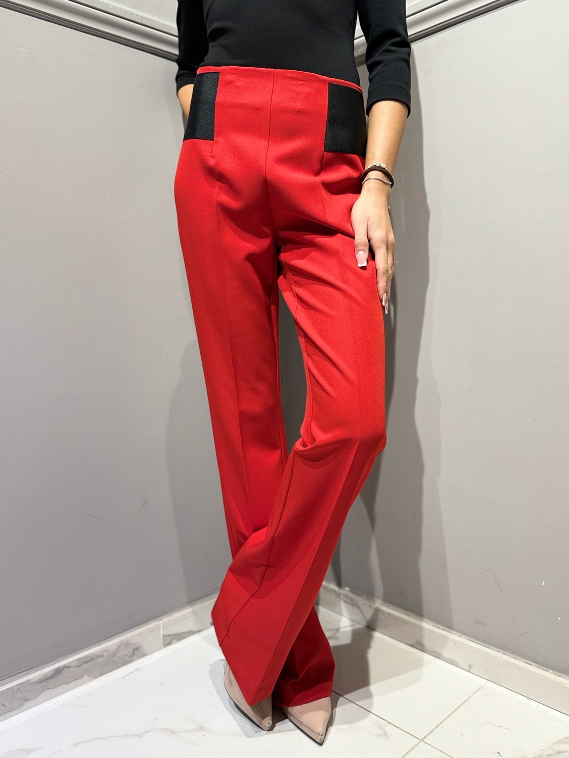 VICOLO - pantalone elasticizzato TAC1595 rosso/nero