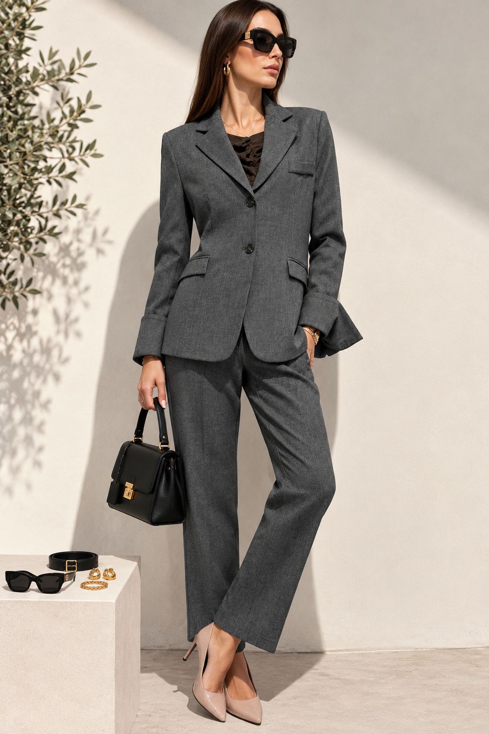 TENSIONE IN - pantalone a zampetta elasticizzato 27P6720 grigio