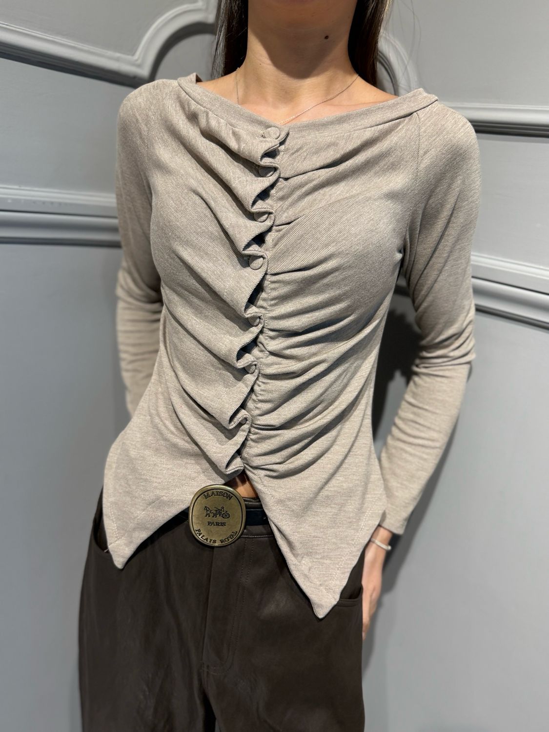 HAVE  ONE - maglia arricciata scollo shiffer CSH-R118 beige mélange
