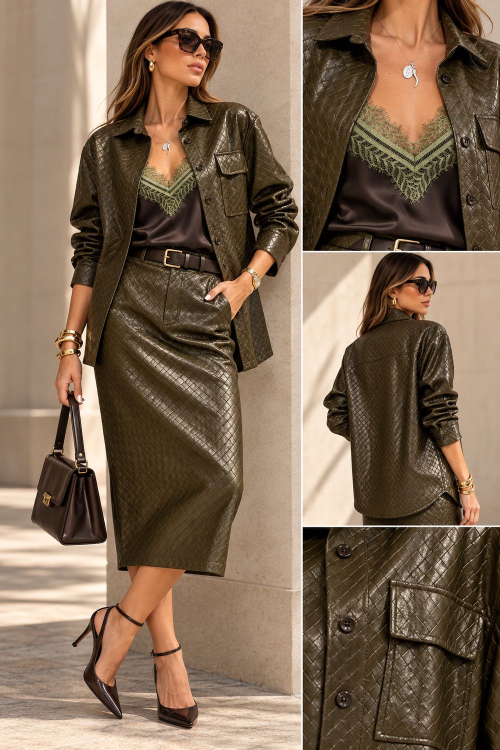 VICOLO - camicia in ecopelle lavorata TAC1528 militare