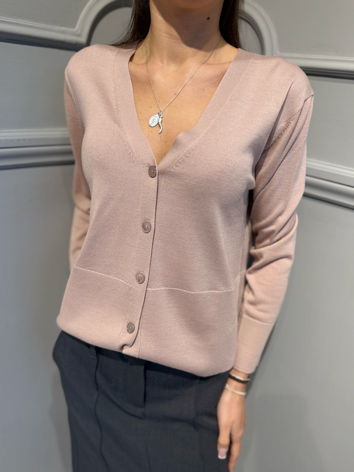 MAX MARA MM - cardigan in maglia CANDITI rosa cipria
