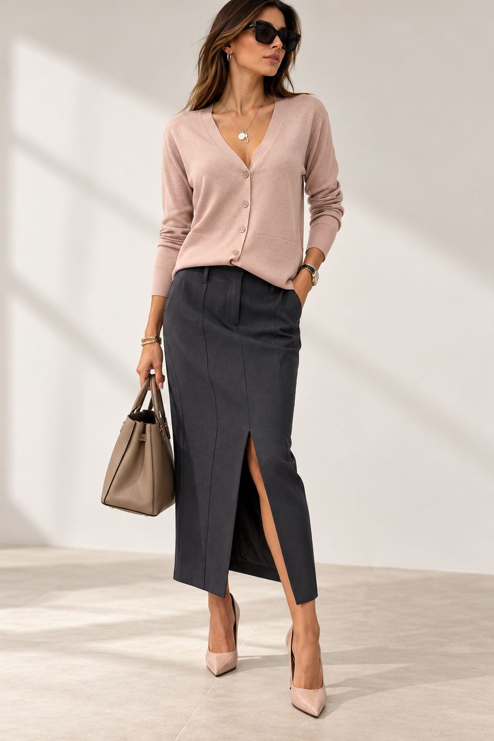 MAX MARA MM - cardigan in maglia CANDITI rosa cipria