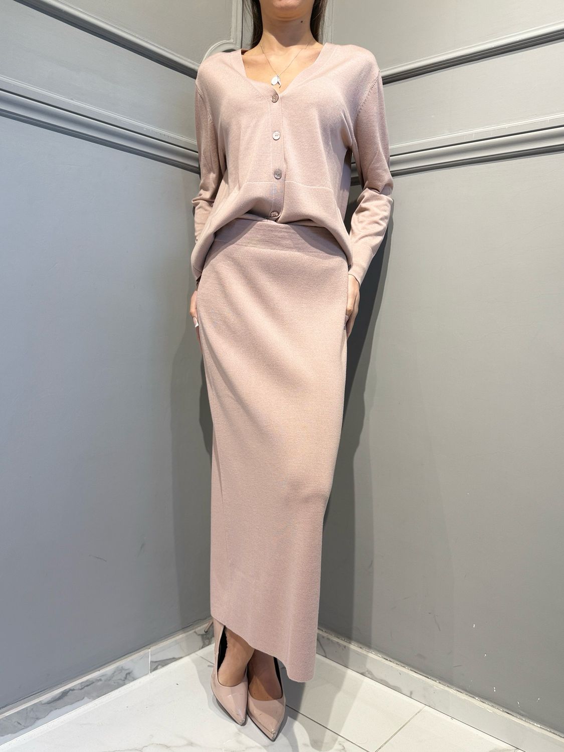 MAX MARA MM - gonna in maglia SONNI rosa cipria