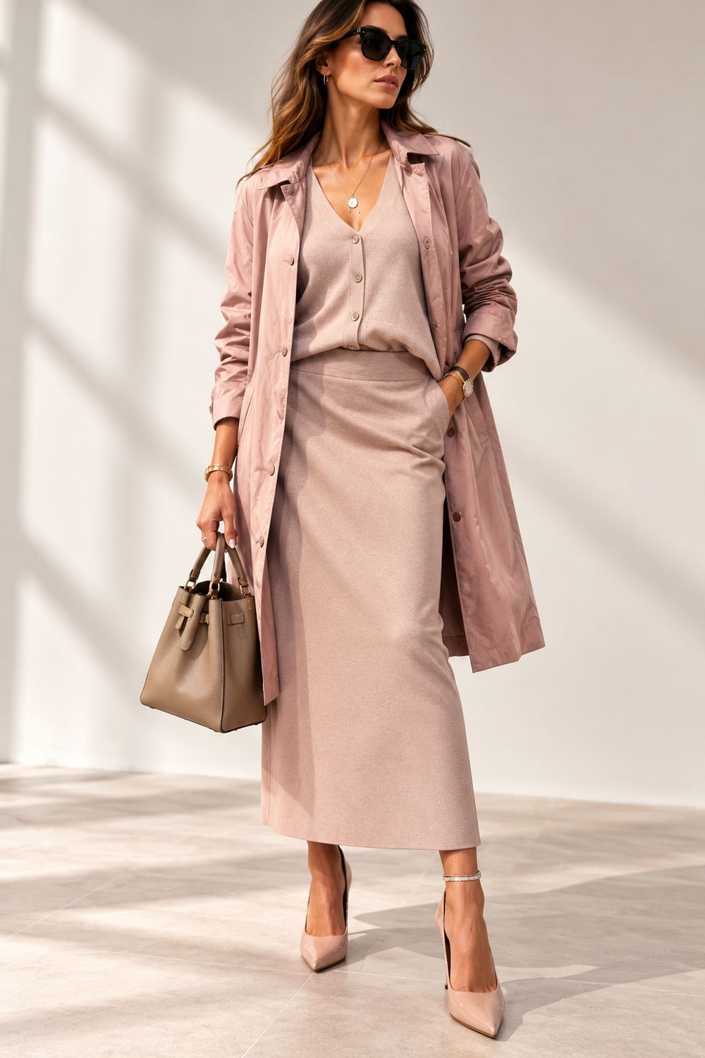 MAX MARA MM - gonna in maglia SONNI rosa cipria