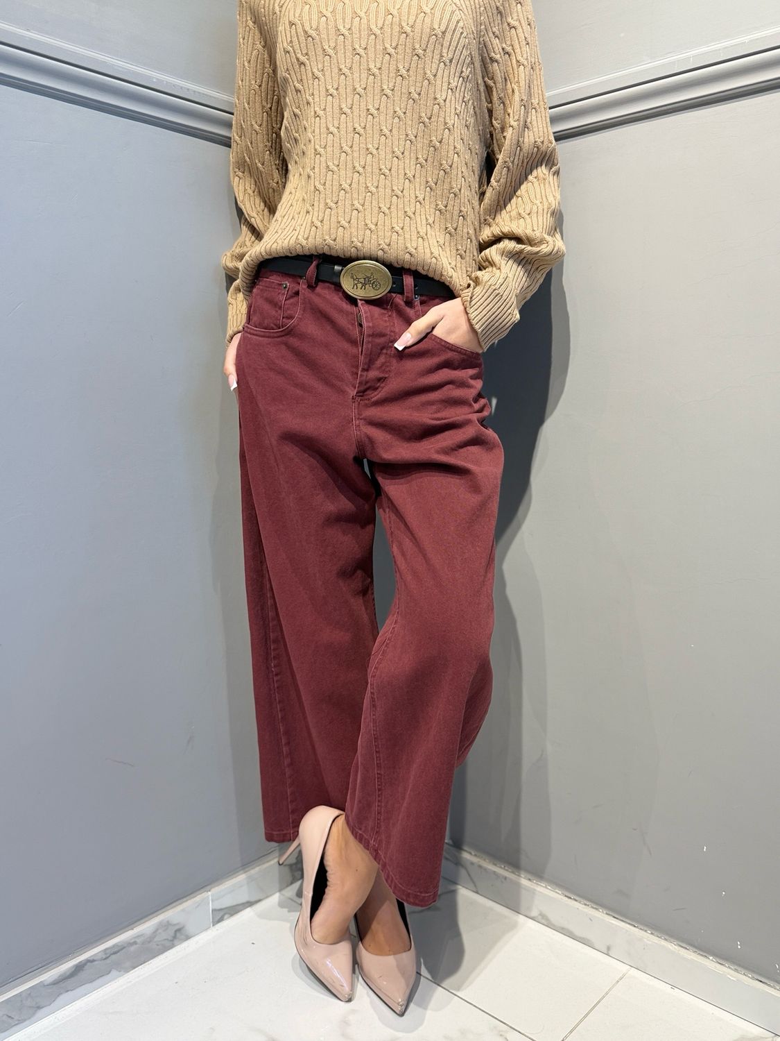 TENSIONE IN - pantalone W26P496 bordeaux