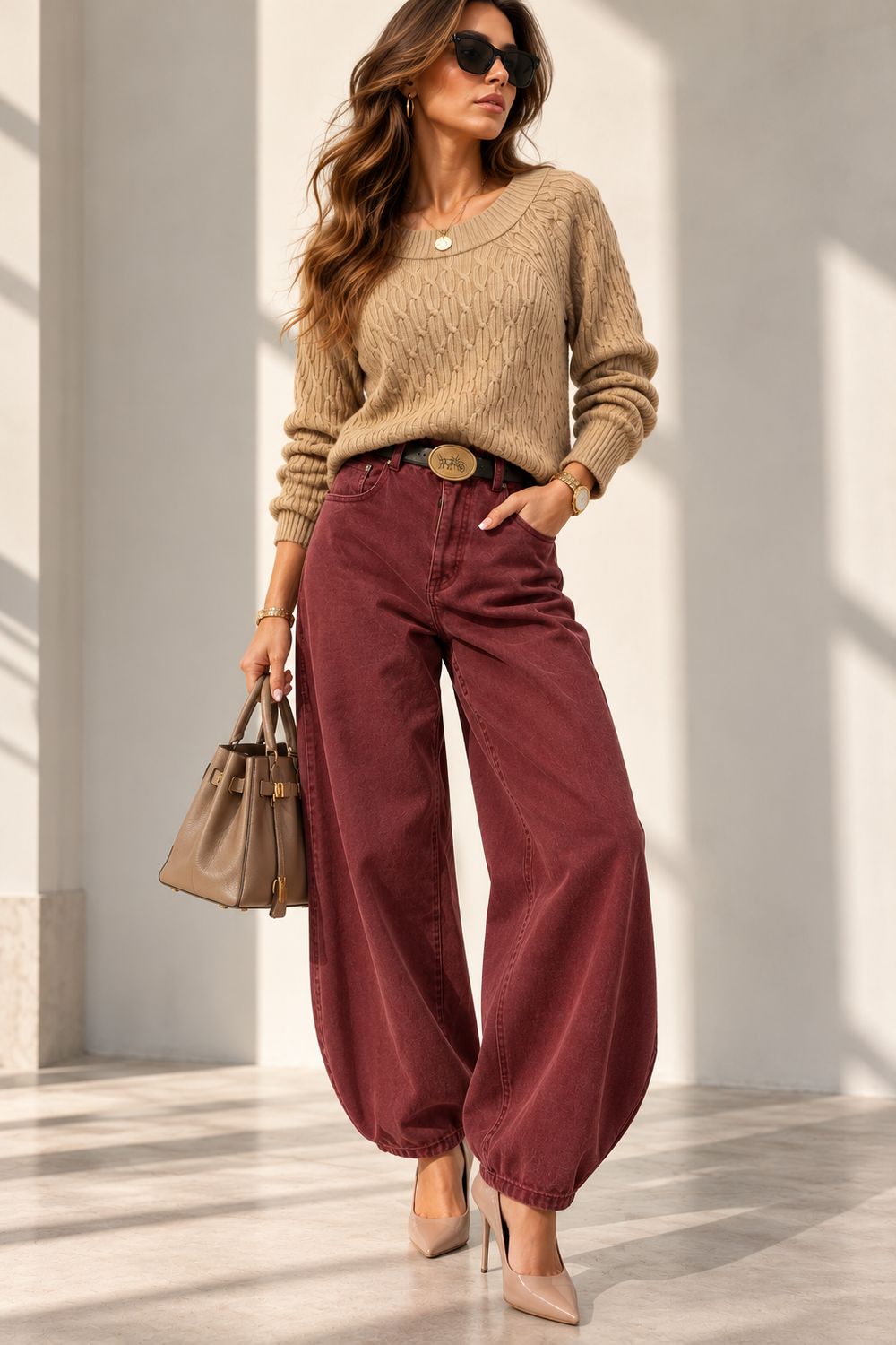 TENSIONE IN - pantalone W26P496 bordeaux