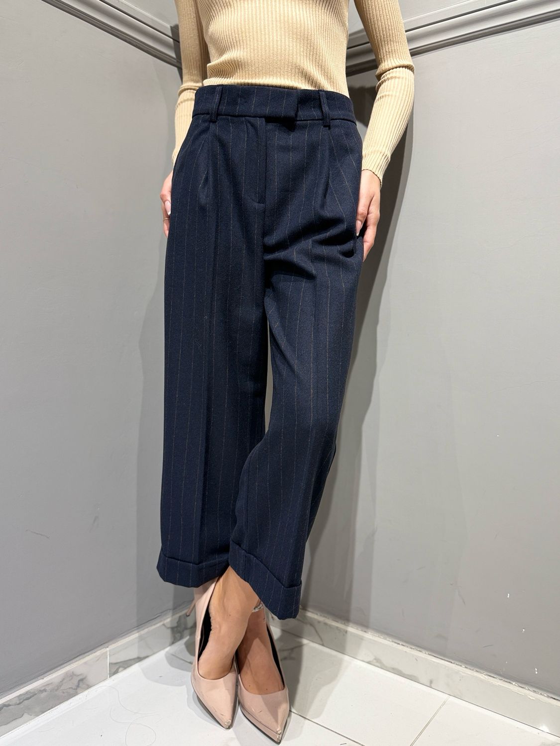 TENSIONE IN - pantalone risvolto 27P6711 blu