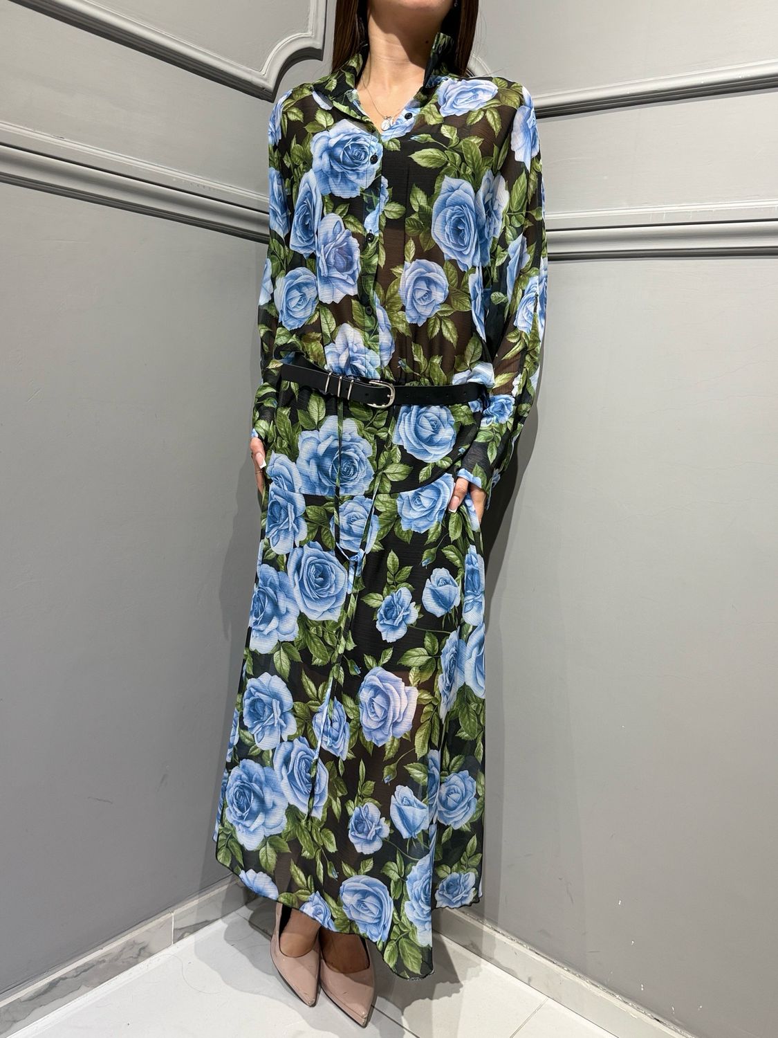 TENSIONE IN - abito FW260189 stampa fiori blu