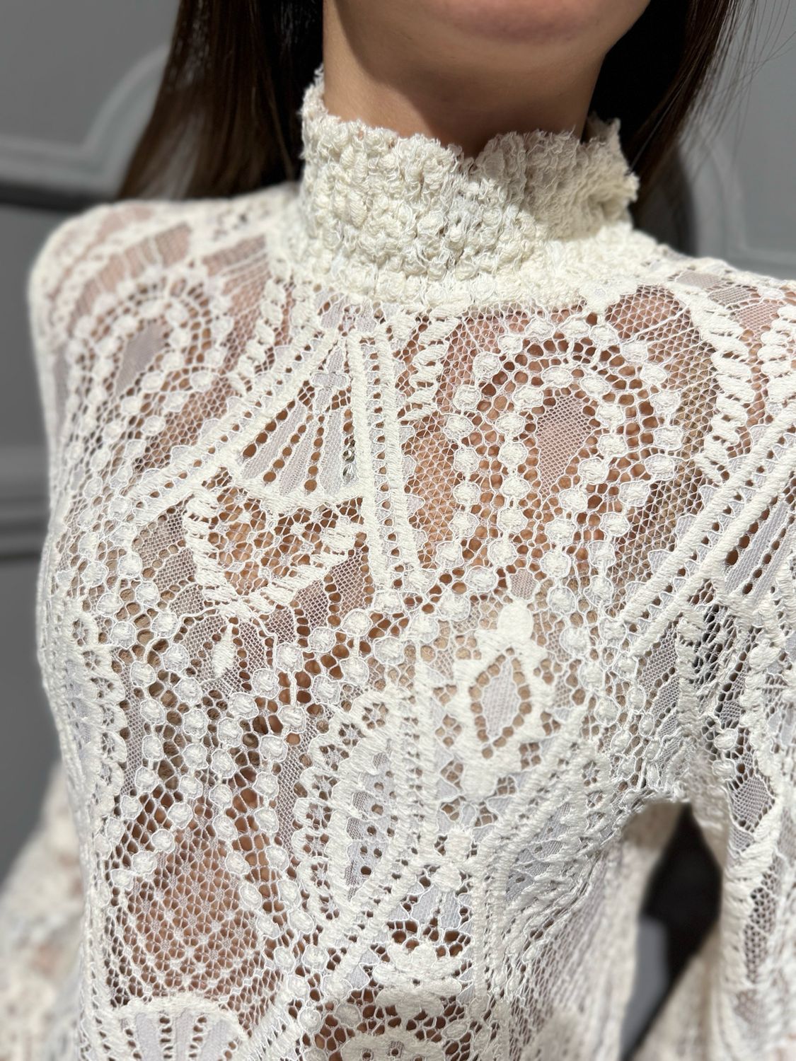 TENSIONE IN - maglia in pizzo maniche larghe W26MA16 naturale