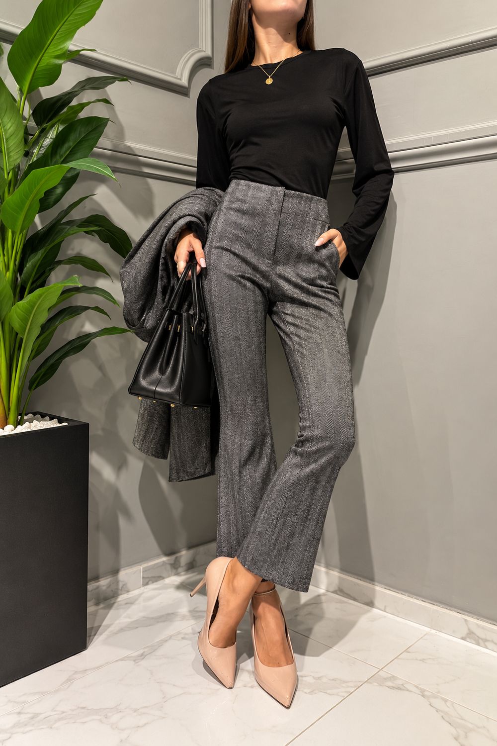 Tensione In - pantaloni a zampetta in punto Milano 27P6802 bianco/nero