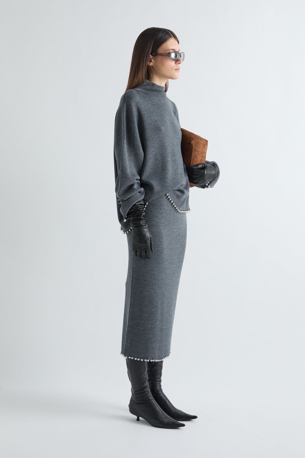 MEIMEIJ - GONNA IN MISTO LANA CON PERLE antracite  SKU: I6IM6IZ38399