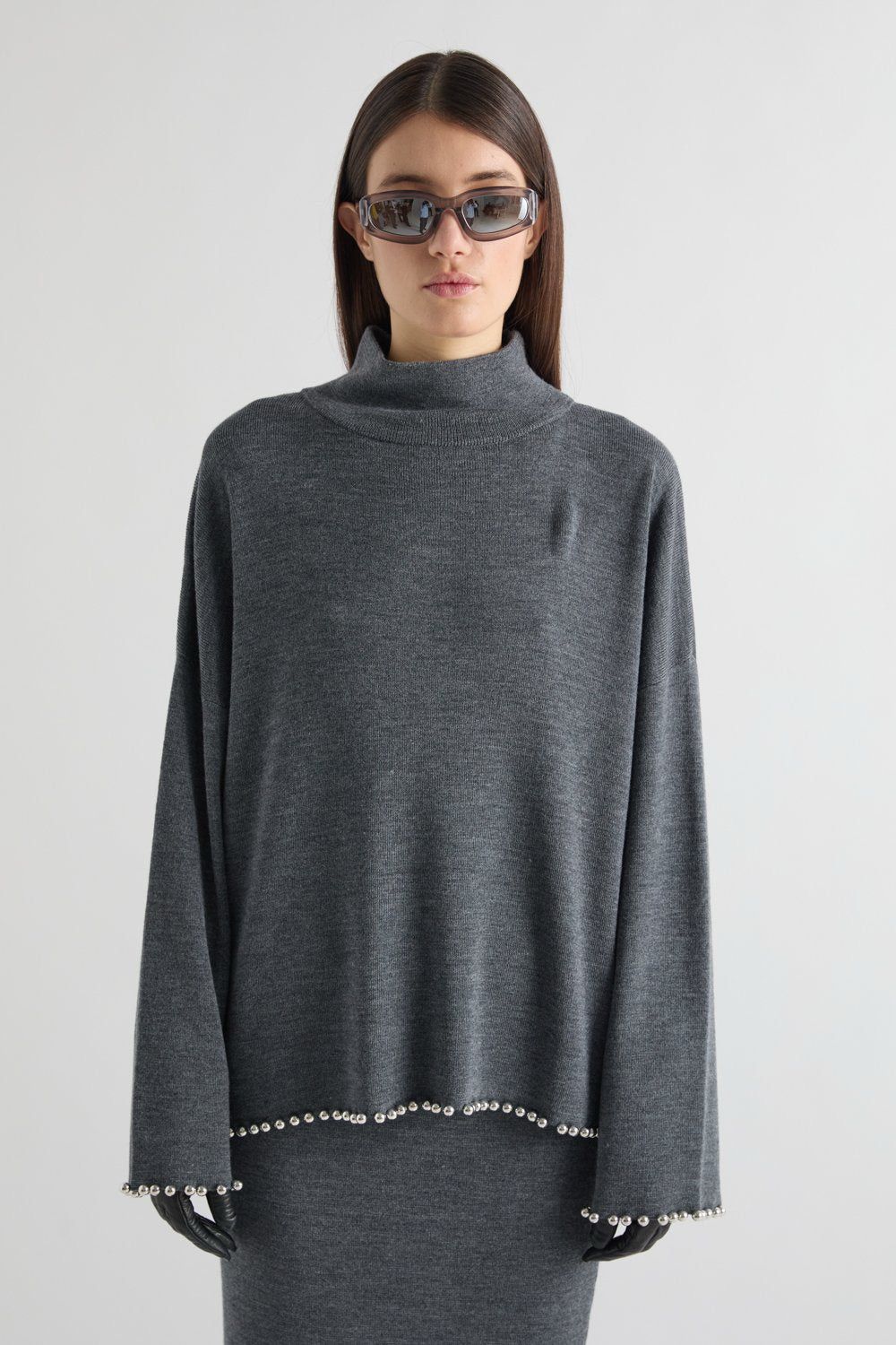 MEIMEIJ - MAGLIA IN MISTO LANA CON PERLE antracite  SKU: I6IM6IZ37399
