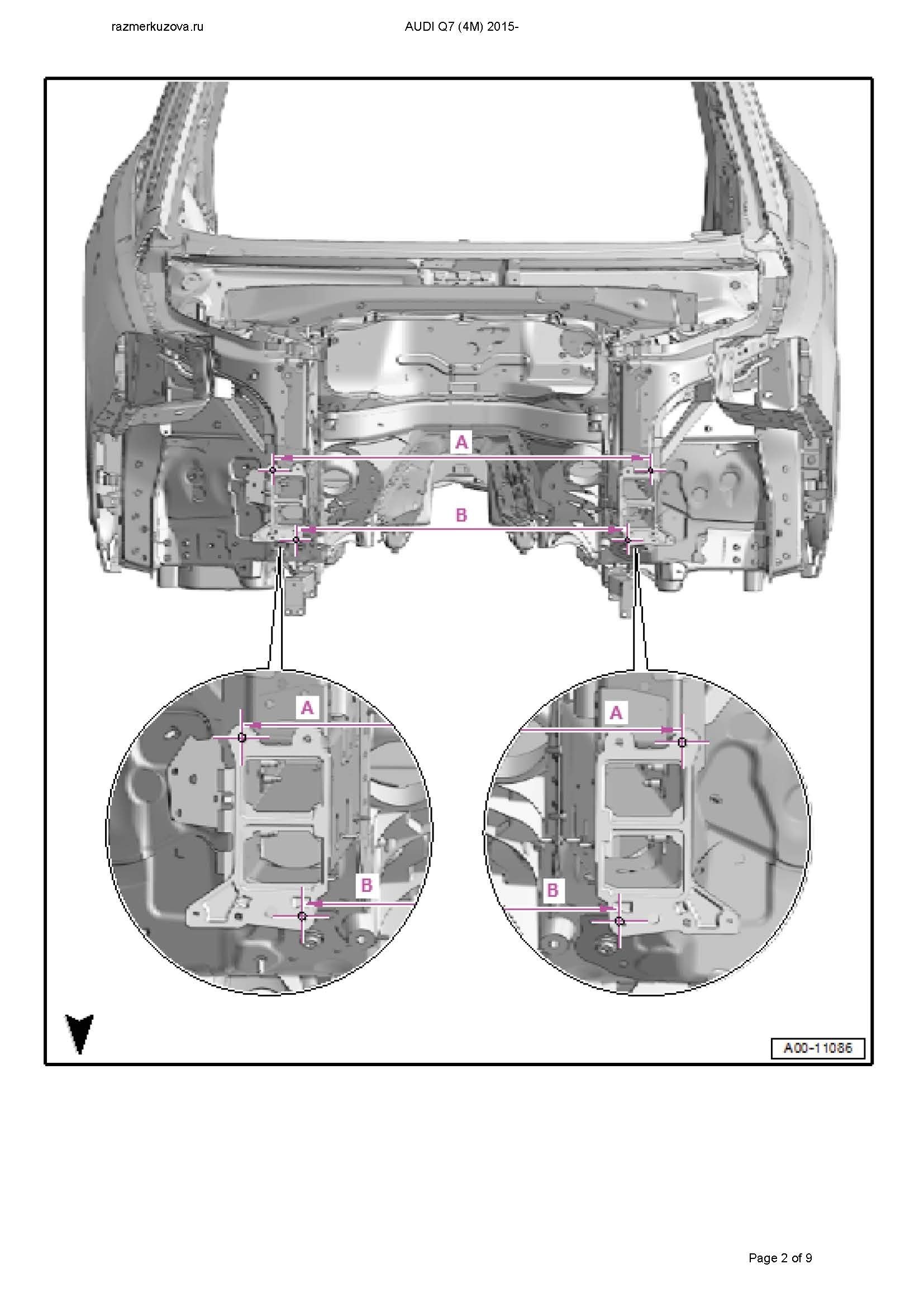 Чертеж деталей кузова audi q7 4l Геометрия кузова AUDI Q7 (4M) 2016- ,контрольные точки