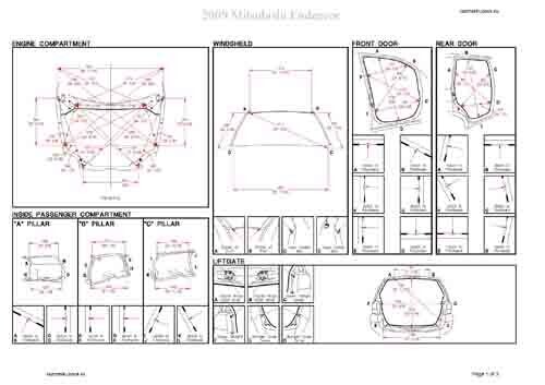 Body dimensions MITSUBISHI Endeavor 2002-2011 Collision repair