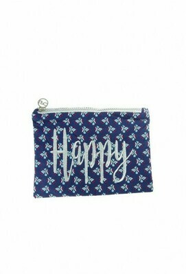 Pochette zippée fleurie avec "motifs Happy" (coloris au choix)