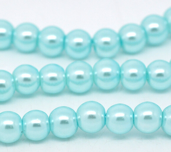 70 perles nacrées Renaissance 6 mm turquoise clair
