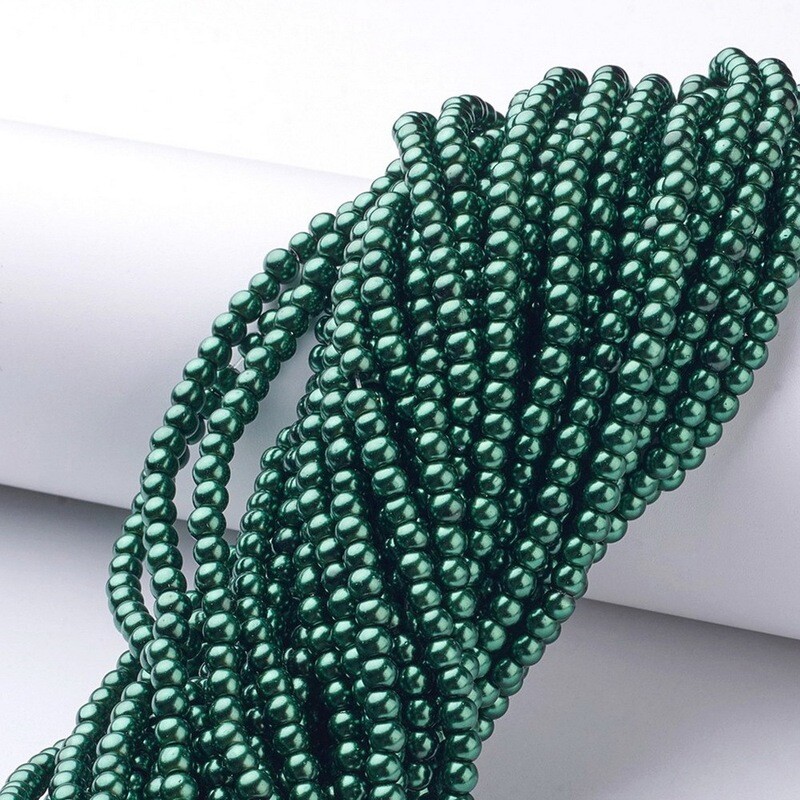 100 perles nacrées Renaissance 4 mm vert foncé