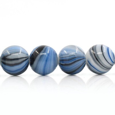 10 perles rondes en verre 12 mm effet berlingot bleu