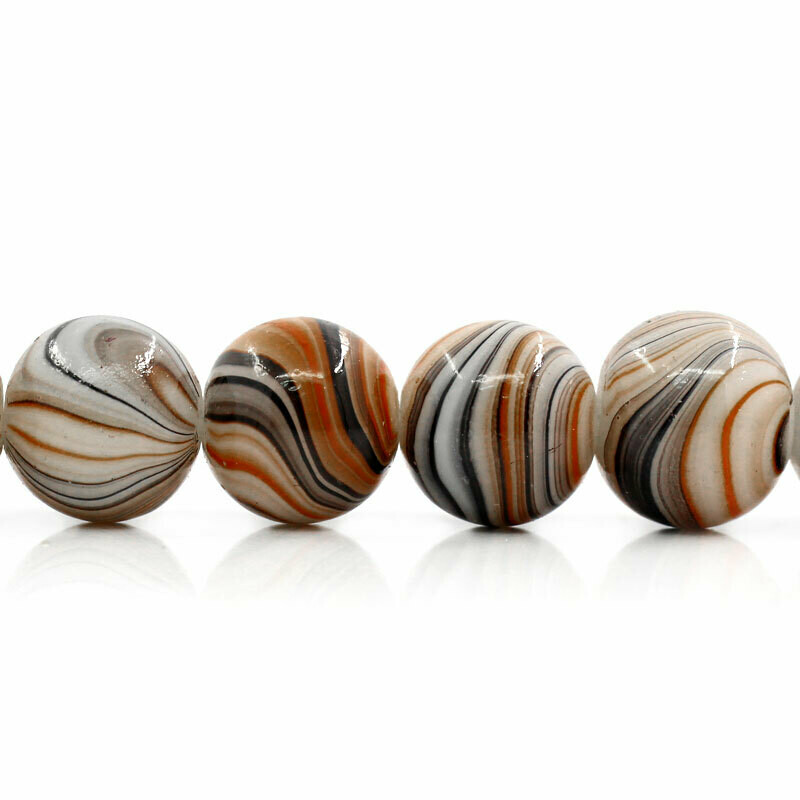 10 perles en verre avec effet berlingot orange marron foncé 12 mm