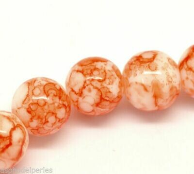 20 perles en verre avec effet marbré orange foncé 10 mm