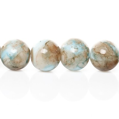 20 perles en verre marbré bleu et marron 10 mm