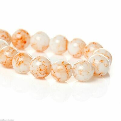 20 perles en verre avec effet marbré orange clair 10 mm