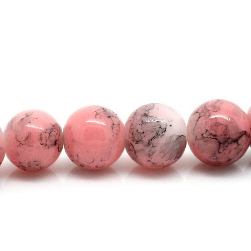 20 perles de vert marbré rose crevette