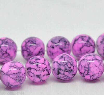 20 perles en verre rose avec effet marbré 10 mm
