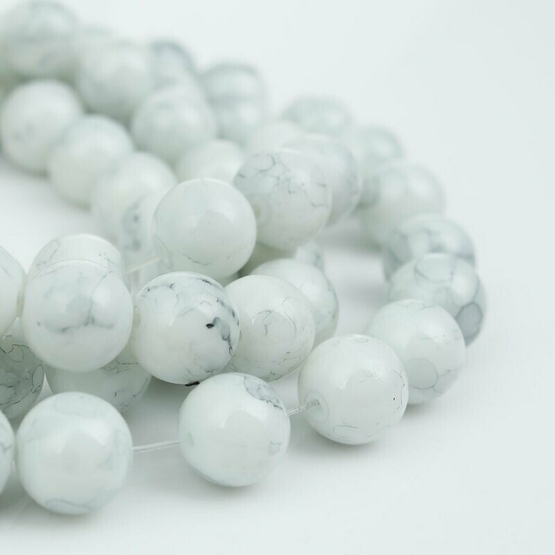 20 perles de verre  10 mm gris avec un effet marbré