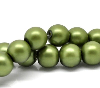 20 perles en verre vert mat 10 mm